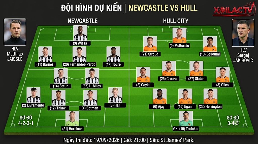Đội hình dự kiến Newcastle vs Hull City và sơ đồ chiến thuật mới nhất.